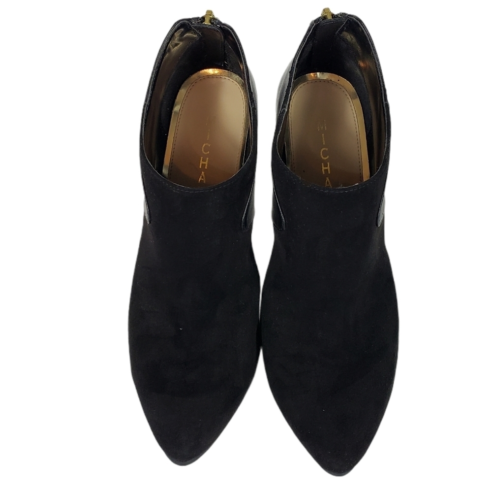 Black Suede Leather Ankle Boots Gold Zip Booties - Picture 4 of 8